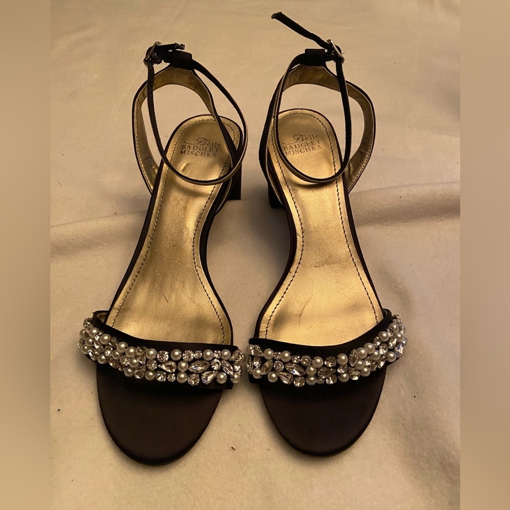 Badgley Mischka Black Heels with Pearl Embellishments